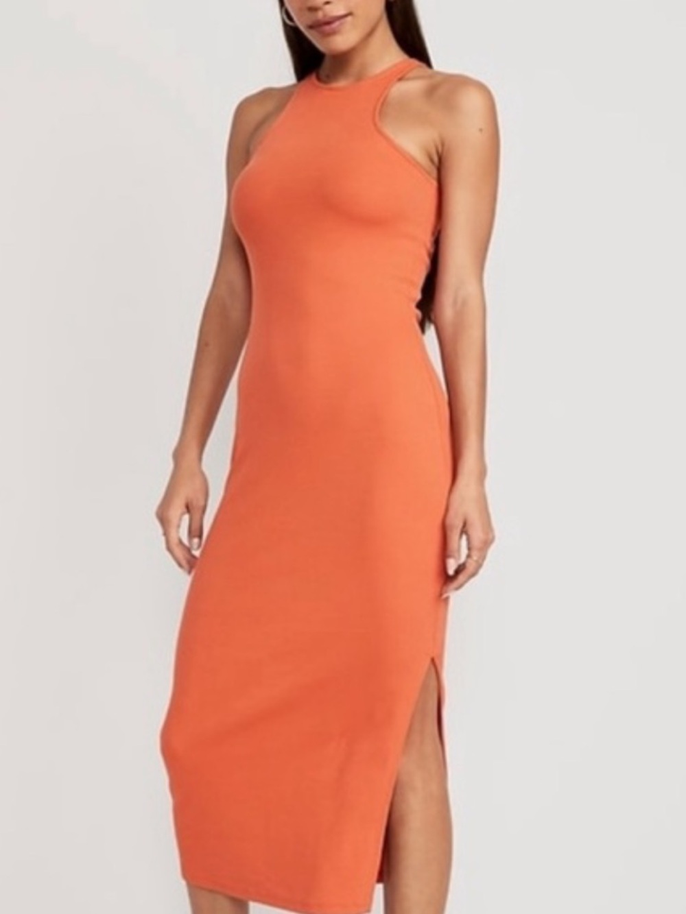 Old Navy Orange scuba neck Racerback Midi Dress with side slit
